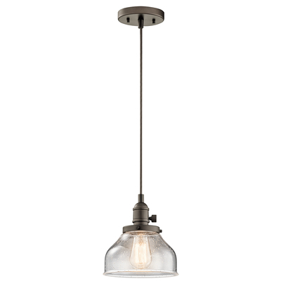 Kichler 43850OZ Avery 8.5" 1 Light Bell Mini Pendant with Clear Seeded Glass Olde Bronze®